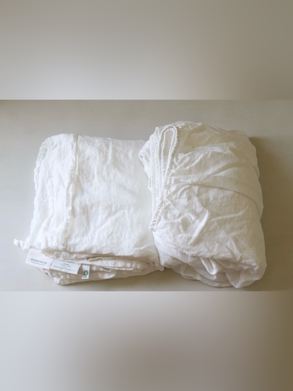 Avocado Organic LINEN Queen Sheet Set White Fitted & Top Sheet Set No Pillowcase